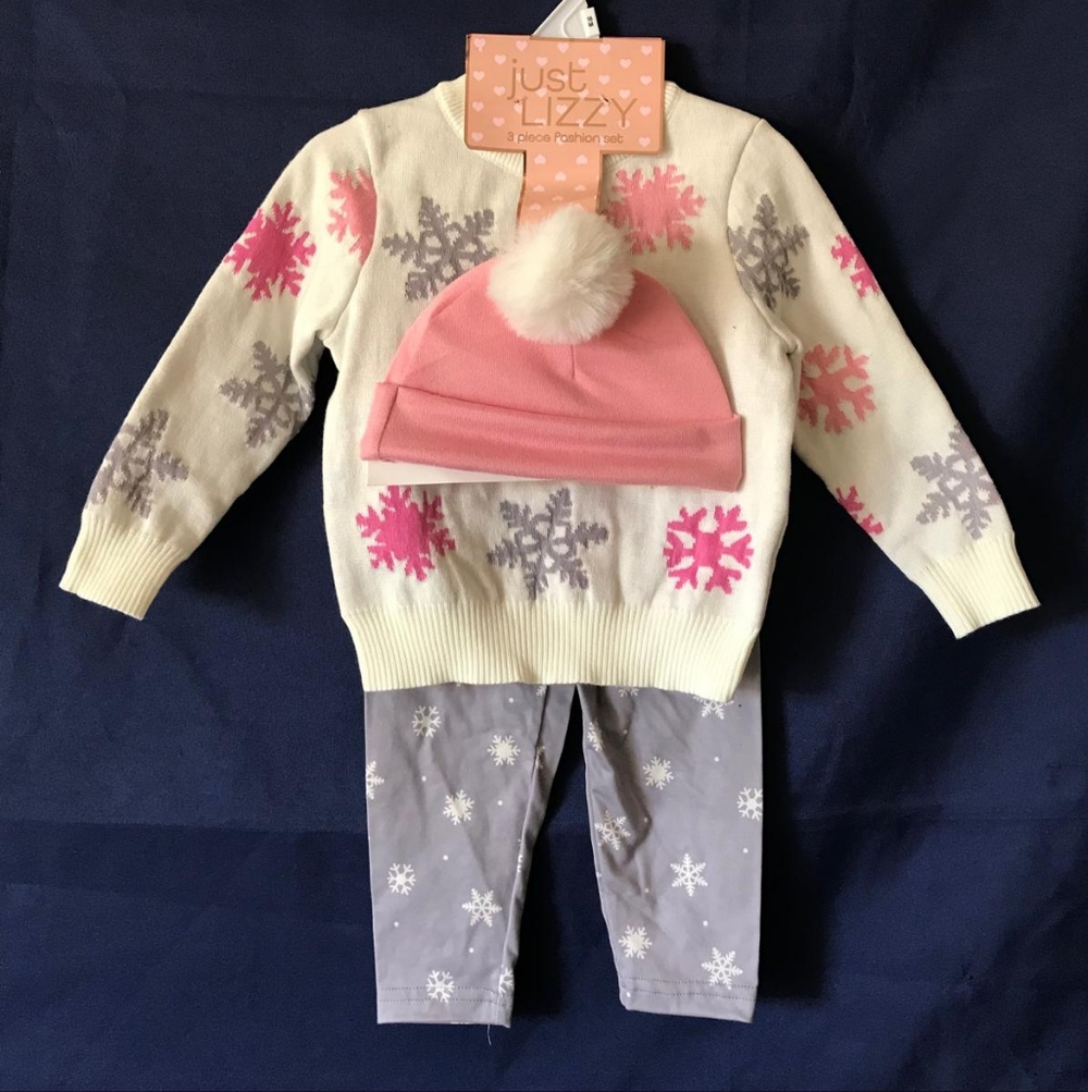 JUST LIZZY Baby Girl Snowflake Sweater Outfit Set Pink Grey 18 M